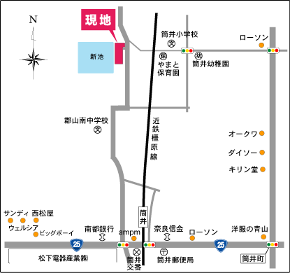 コスモタウン筒井 現地周辺地図